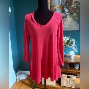 Women's V-Neck Long Sleeve Tunic Top - Coral